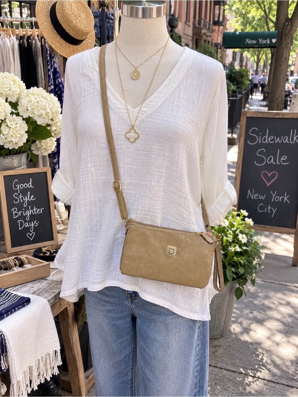 Everyday Crossbody/Wristlet Bag in Taupe for Women NWT